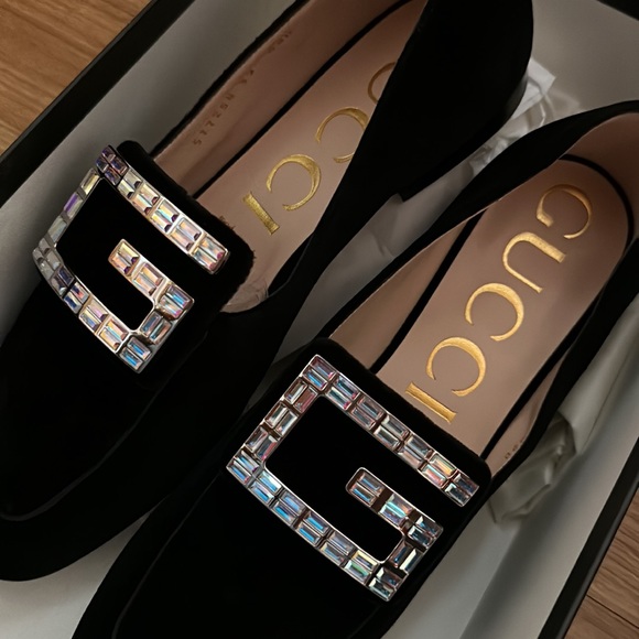 - Gucci Softy Velvet Crystal G Loafer Mocassin 39 Black - Picture 6 of 16